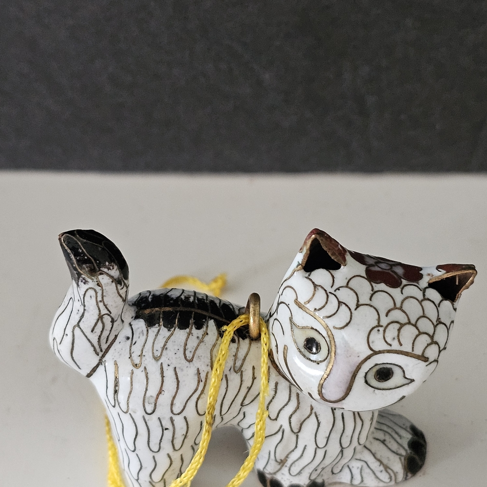 Whimsical Vintage Cloisonne Cat Ornament - White and Black - Picture 8 of 10